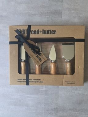 ​B+B (Bread+Butter) Acacia Wood 5 Piece Cheese Set NIB Gift Holiday Charcuterie
